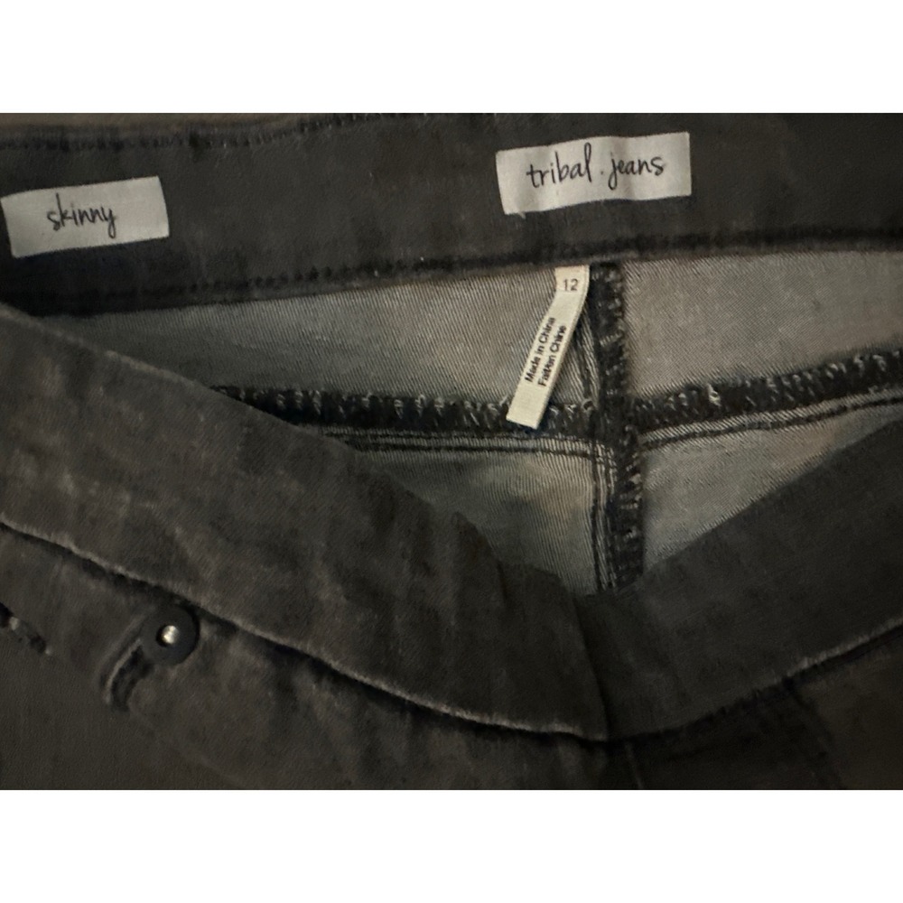 Tribal Jeans Womens Gray Skinny Pull On Pants Side Stripe Charcoal Size 12 - Picture 2 of 3